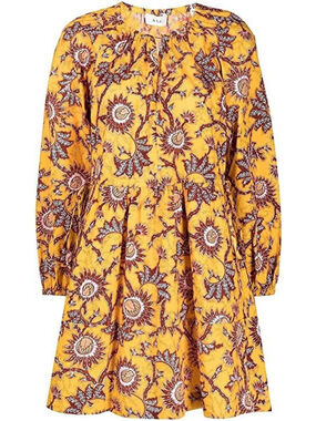 A.L.C. Yellow + Brown VIBRANT Floral Drawstring MINI DRESS Retro Boho WOMENS 4 S